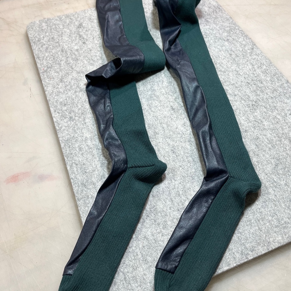 Sacai Luck Vegan Leather and Knit Thigh High Over the Knee Socks